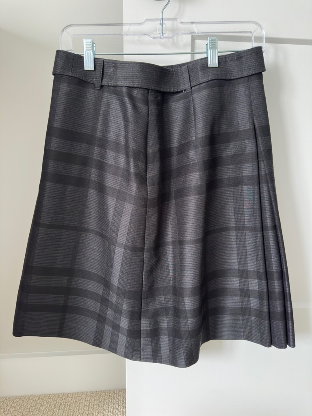 Burberry Gray Black Plaid A-Line Skirt